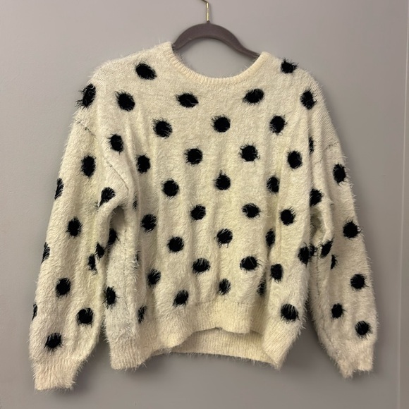 💜Wednesday’s Girl Jumper In Fluffy Spot Knit For Women Cream Black Spot size L - Picture 4 of 10